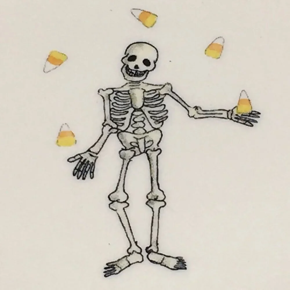 4 RAE DUNN Halloween Appetizer Plate Set Skeleton Witch Candy Corn Juggle 2018